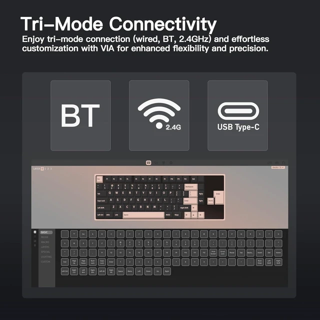 Alt view image 11 of 12 - WOBKEY Rainy 75 CNC Aluminum HMX/JWK/Cocoa Switches Triple-Mode Connectivity Mechanical Keyboard with Superior Acoustics, RGB/PP/Gradient Glass/3500mAh/Violet Switch (Standard - Black)