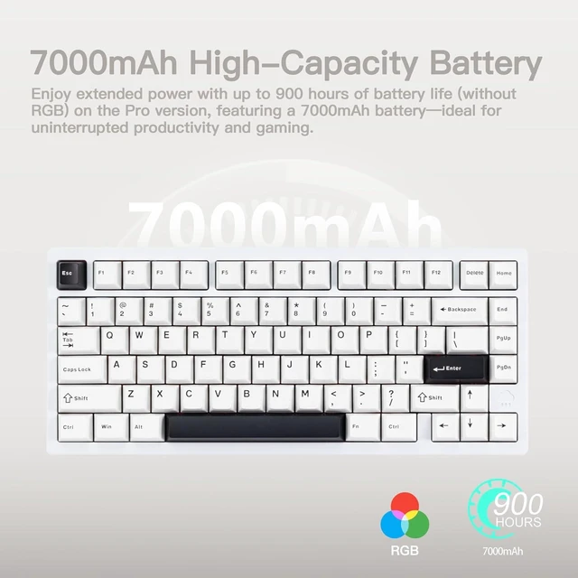 Alt view image 9 of 12 - WOBKEY Rainy 75 CNC Aluminum HMX/JWK/Cocoa Switches Triple-Mode Connectivity Mechanical Keyboard with Superior Acoustics, RGB/FR4/Silver SUS304/7000mAh/Cocoa Switch (Pro - Luna)