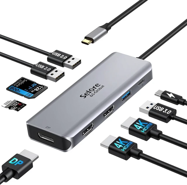 Alt view image 8 of 14 - USB C Docking Station Dual Monitor, 9 in 1 Triple Display Docking Station to Dual HDMI Adapter Displayport SD TF Card Reader 2USB 2.0, 1 USB 3.0, 100W PD for USB C Thunderbolt 3/4 Laptops