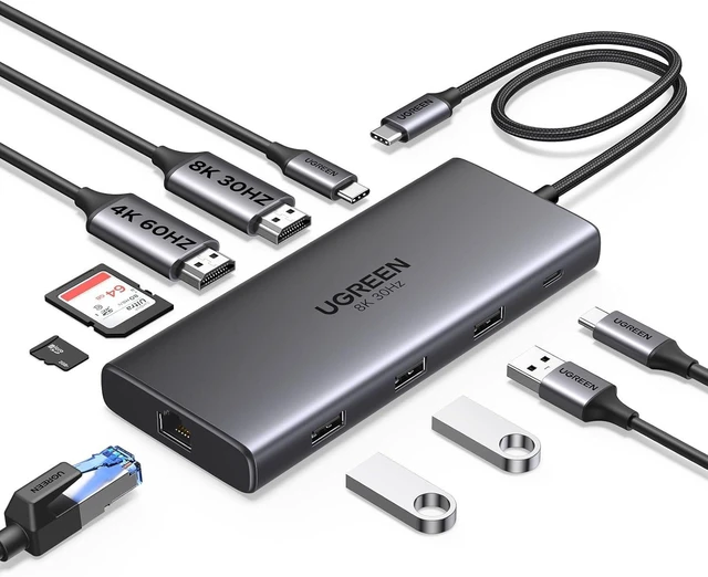 Alt view image 8 of 14 - UGREEN Docking Station 10 in 1 Revodok Pro 210 USB C Dock Dual HDMI 4K@60Hz Single 8K@30Hz 100W PD 5Gbps USB C and USB A Data Ports Gigabit Ethernet, SD/TF Card Reader USB Hub Compatible for HP, Dell