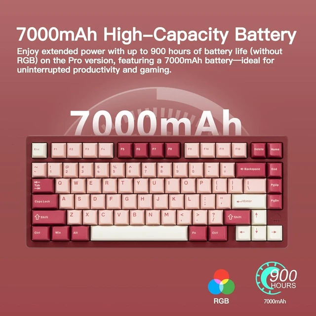 Alt view image 9 of 12 - WOBKEY Rainy 75 CNC Aluminum HMX/JWK/Cocoa Switches Triple-Mode Connectivity Mechanical Keyboard with Superior Acoustics, RGB/FR4/Silver SUS304/7000mAh/Cocoa Switch (Pro - Red Velvet)