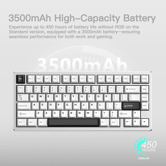 Alt view image 9 of 12 - WOBKEY Rainy 75 CNC Aluminum HMX/JWK/Cocoa Switches Triple-Mode Connectivity Mechanical Keyboard with Superior Acoustics, No RGB/PP/Mirrored Glass/3500mAh/Violet Switch (Lite - Silver)