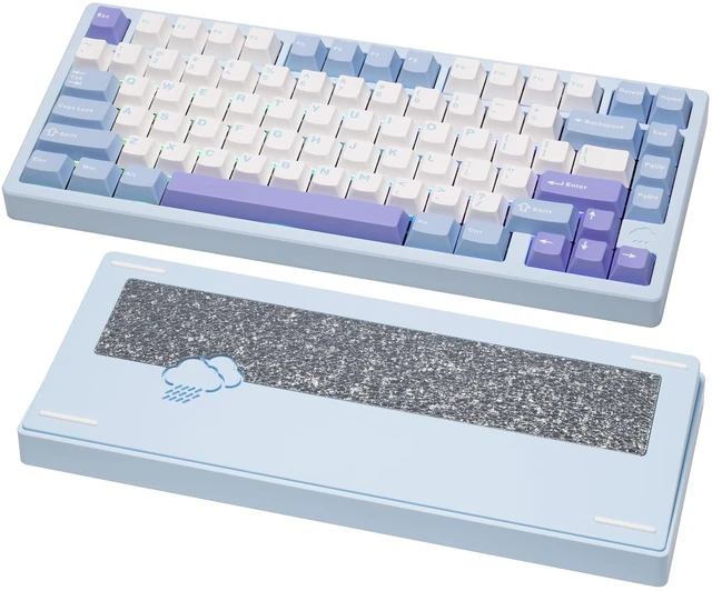 Alt view image 7 of 12 - WOBKEY Rainy 75 CNC Aluminum HMX/JWK/Cocoa Switches Triple-Mode Connectivity Mechanical Keyboard with Superior Acoustics, RGB/FR4/Silver SUS304/7000mAh/Cocoa Switch (Pro - Blue)