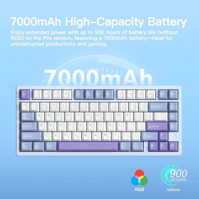 Alt view image 9 of 12 - WOBKEY Rainy 75 CNC Aluminum HMX/JWK/Cocoa Switches Triple-Mode Connectivity Mechanical Keyboard with Superior Acoustics, RGB/FR4/Silver SUS304/7000mAh/Cocoa Switch (Pro - Blue)
