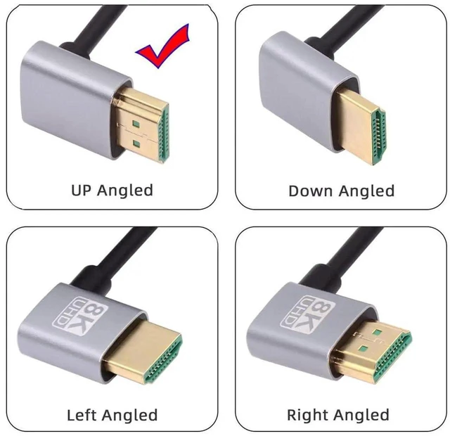 Alt view image 4 of 7 - 8K HDMI 2.1 Ultra Thin 90 Degree Up Angled Cable, 1M Super Flexible Slim Type-A Male to Male HDMI Cord, Support 8K 4K for Computer HDTV Projector Home Theatre