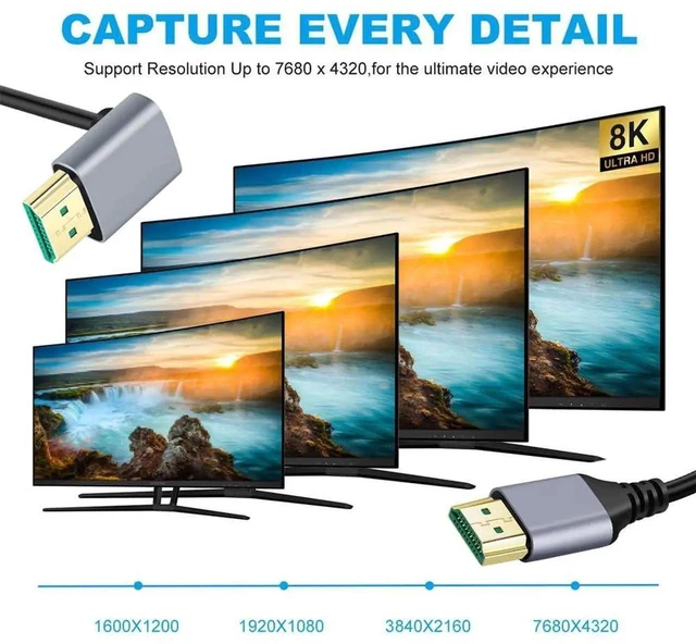 Alt view image 7 of 7 - 8K HDMI 2.1 Ultra Thin 90 Degree Up Angled Cable, 1M Super Flexible Slim Type-A Male to Male HDMI Cord, Support 8K 4K for Computer HDTV Projector Home Theatre