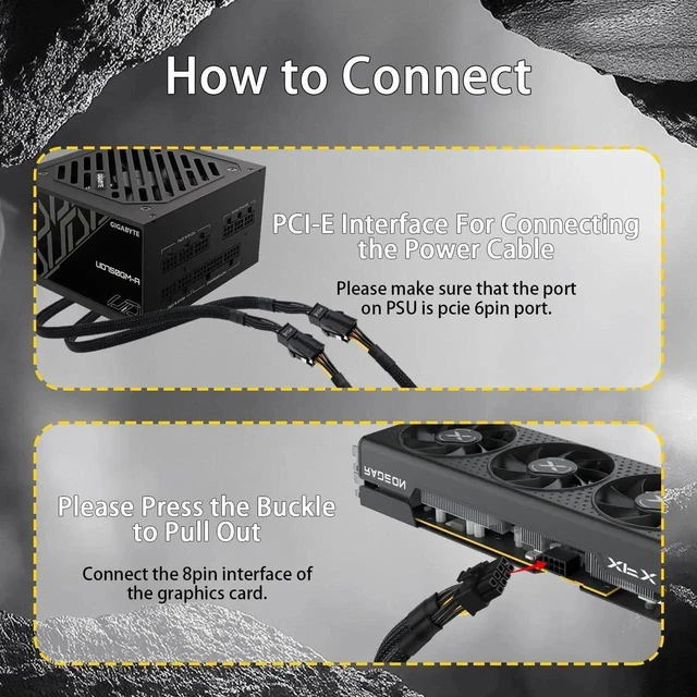 Alt view image 4 of 7 - Dual 6 Pin Female to 8 Pin Male GPU Power Adapter Cable, Sleeved PCIe Converter Cord 9.5 Inch 24cm
