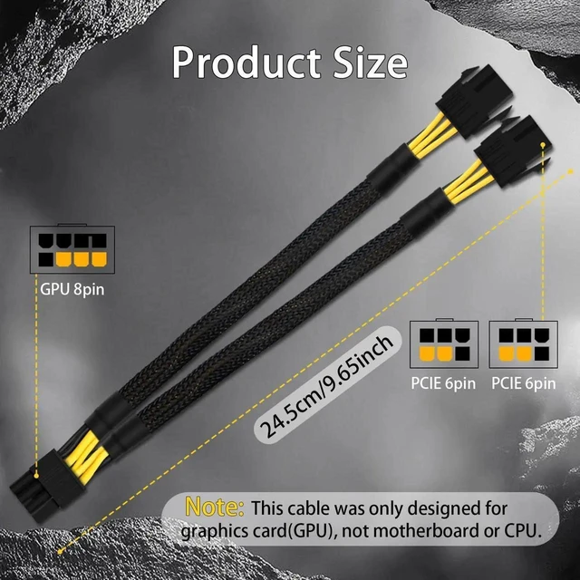 Alt view image 3 of 7 - Dual 6 Pin Female to 8 Pin Male GPU Power Adapter Cable, Sleeved PCIe Converter Cord 9.5 Inch 24cm