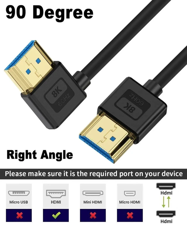 Alt view image 3 of 7 - 1ft 90 Degree Right Angle 8K HDMI 2.1 Cable, Ultra Thin Slim Flexible Silicone HDMI to HDMI Cord, 48Gbps Support 8K@60Hz Compatible with TV HDTV PS5 PC Monitor