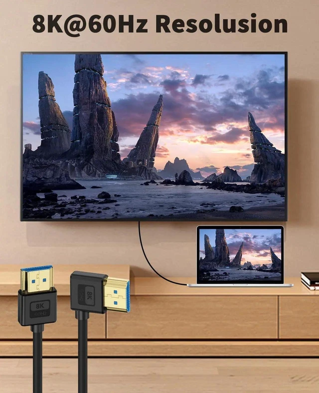 Alt view image 6 of 7 - 1ft 90 Degree Right Angle 8K HDMI 2.1 Cable, Ultra Thin Slim Flexible Silicone HDMI to HDMI Cord, 48Gbps Support 8K@60Hz Compatible with TV HDTV PS5 PC Monitor