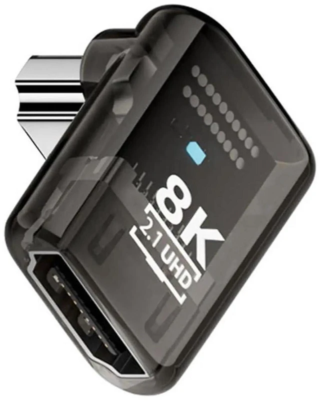 Main image of 90 Degree Down Angled Low Profile HDMI 2.1 Adapter, Transparent 8K@60Hz UHD Male to Female HDTV Extender with Smart LED Light for Monitor TV Projector