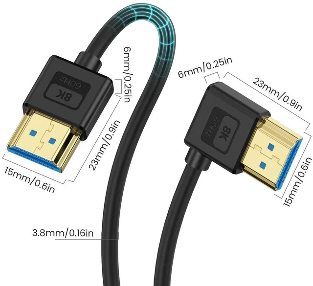 Alt view image 7 of 7 - 1ft 90 Degree Right Angle 8K HDMI 2.1 Cable, Ultra Thin Slim Flexible Silicone HDMI to HDMI Cord, 48Gbps Support 8K@60Hz Compatible with TV HDTV PS5 PC Monitor