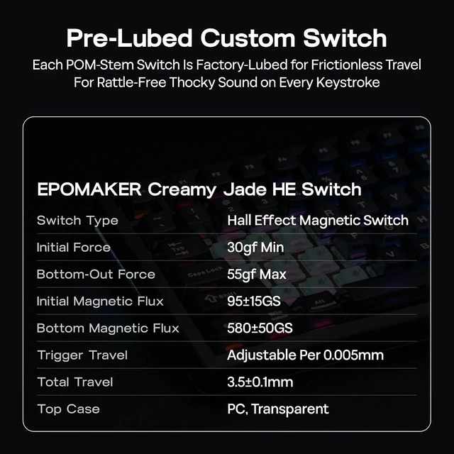 Alt view image 14 of 14 - HE75 V2 Hall Effect Gaming Keyboard, 8K Polling & 0.1ms, 8000mAh & 2.4Ghz/BT, Hot Swap Key & Knob, 0.005mm Adjustable Actuation, Rapid Triggering, Creamy & Thocky (Black)