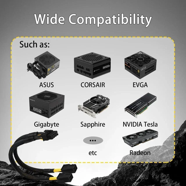 Alt view image 6 of 7 - Dual 6 Pin Female to 8 Pin Male GPU Power Adapter Cable, Sleeved PCIe Converter Cord 9.5 Inch 24cm