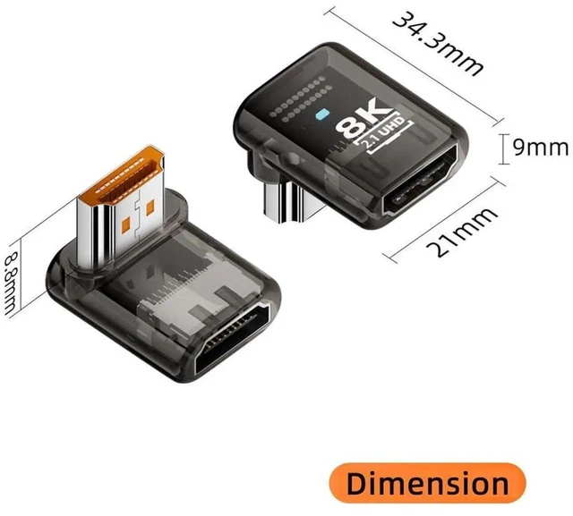 Alt view image 7 of 7 - 90 Degree Down Angled Low Profile HDMI 2.1 Adapter, Transparent 8K@60Hz UHD Male to Female HDTV Extender with Smart LED Light for Monitor TV Projector