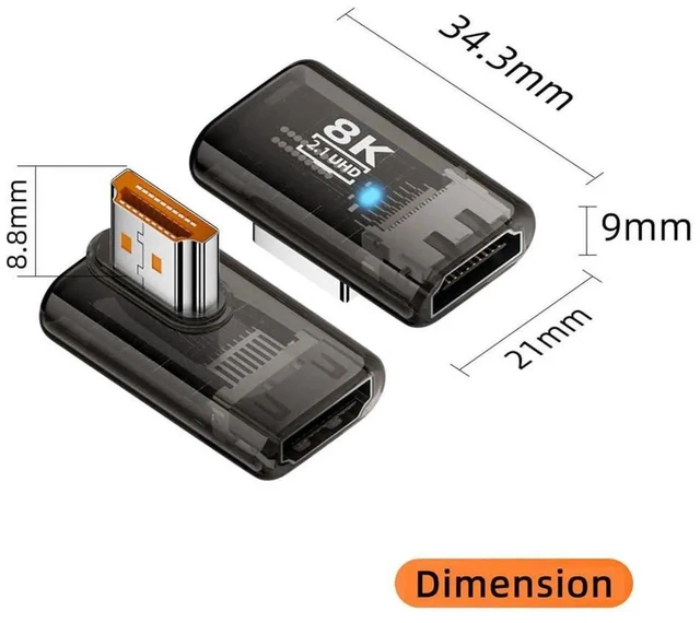 Alt view image 7 of 7 - 90 Degree Left Angled Low Profile HDMI 2.1 Adapter, Transparent 8K@60Hz UHD Male to Female HDTV Extender with Smart LED Light for Monitor TV Projector