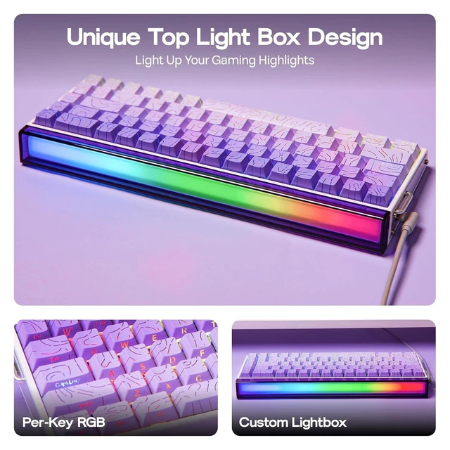 Alt view image 8 of 12 - Aula Hero 68 HE Wired Magnetic Gaming Keyboard, 0.01mm Adjustable Actuation, Rapid Hall Effect Switch, 8kHz Polling, 5-Layer Sound Dampening, RGB Box & Backlight (Purple)
