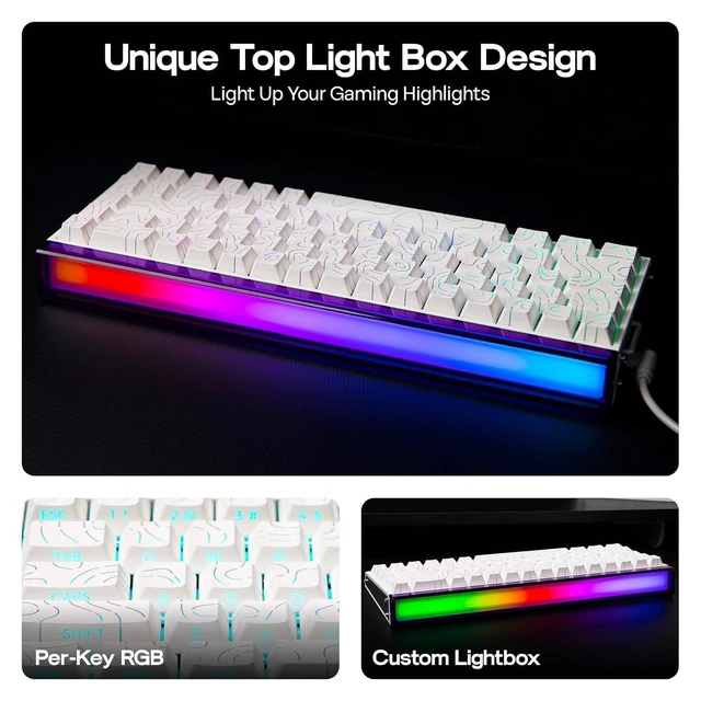 Alt view image 8 of 12 - Aula Hero 68 HE Wired Magnetic Gaming Keyboard, 0.01mm Adjustable Actuation, Rapid Hall Effect Switch, 8kHz Polling, 5-Layer Sound Dampening, RGB Box & Backlight (White Topographic)