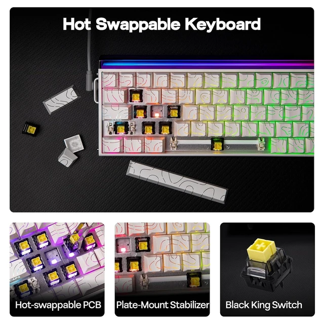 Alt view image 10 of 12 - Aula Hero 68 HE Wired Magnetic Gaming Keyboard, 0.01mm Adjustable Actuation, Rapid Hall Effect Switch, 8kHz Polling, 5-Layer Sound Dampening, RGB Box & Backlight (White Topographic)