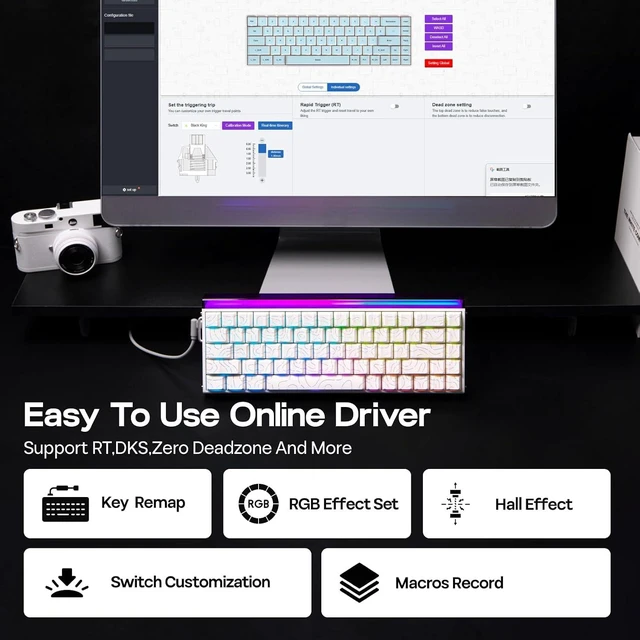 Alt view image 12 of 12 - Aula Hero 68 HE Wired Magnetic Gaming Keyboard, 0.01mm Adjustable Actuation, Rapid Hall Effect Switch, 8kHz Polling, 5-Layer Sound Dampening, RGB Box & Backlight (White Topographic)