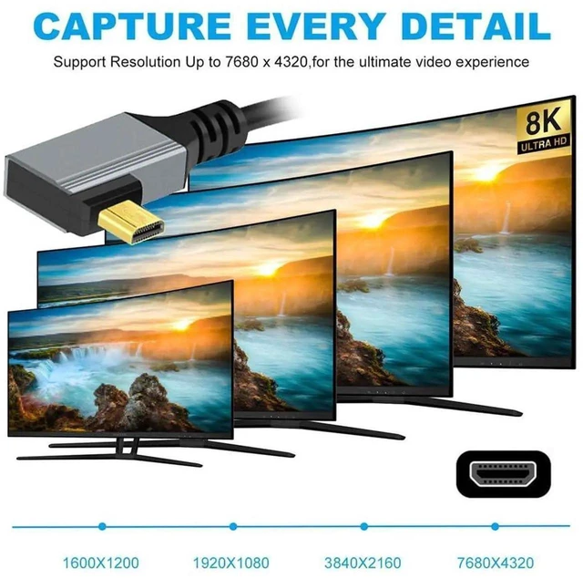 Alt view image 3 of 7 - 100cm 90 Degree Right Angled Coiled Micro HDMI 2.1 Cable, Type-D Micro HDMI Male to HDMI Male 8K@60Hz Stretch Spring Cord for Laptop Monitor HDTV Camera