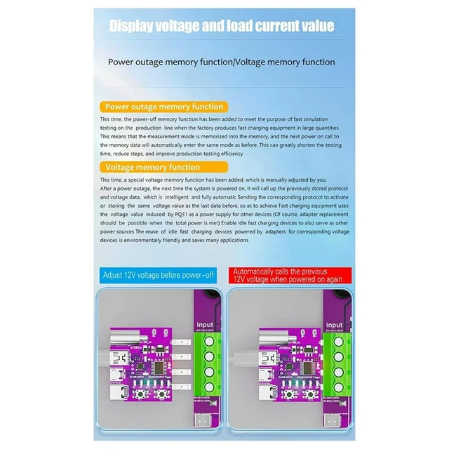 Alt view image 5 of 6 - Type-C PD3.1 Fast Charging 4-Wire Test Board Voltage Meter Deceiver 140W Charger Aging Tool for DL24 Load Tester