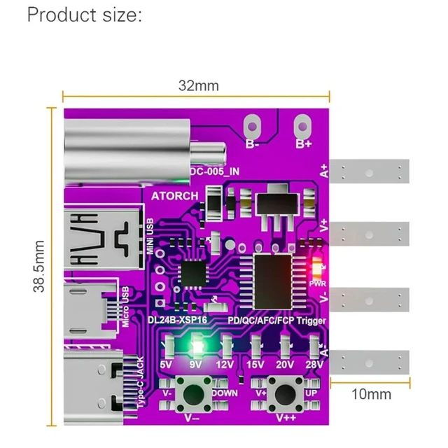 Alt view image 6 of 6 - Type-C PD3.1 Fast Charging 4-Wire Test Board Voltage Meter Deceiver 140W Charger Aging Tool for DL24 Load Tester
