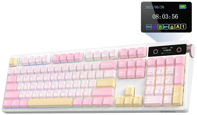 Alt view image 8 of 14 - TH108 PRO Full Size Mechanical Keyboard with Screen & Knob, Wireless Gaming Keyboard with 10000mAh, Creamy Gasket, Hot Swap, Custom Driver, RGB Backlight, NKRO (Pink, Sea Salt Silent)