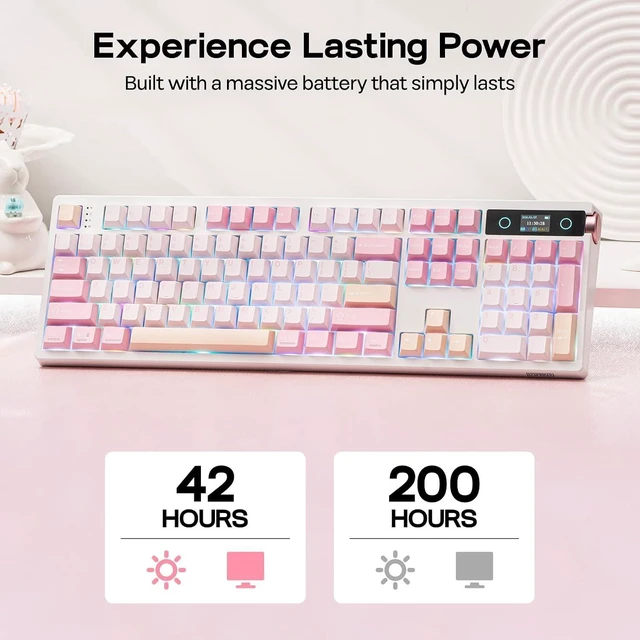 Alt view image 11 of 14 - TH108 PRO Full Size Mechanical Keyboard with Screen & Knob, Wireless Gaming Keyboard with 10000mAh, Creamy Gasket, Hot Swap, Custom Driver, RGB Backlight, NKRO (Pink, Sea Salt Silent)