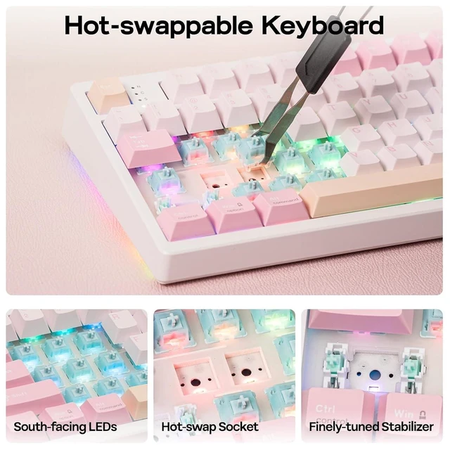 Alt view image 14 of 14 - TH108 PRO Full Size Mechanical Keyboard with Screen & Knob, Wireless Gaming Keyboard with 10000mAh, Creamy Gasket, Hot Swap, Custom Driver, RGB Backlight, NKRO (Pink, Sea Salt Silent)