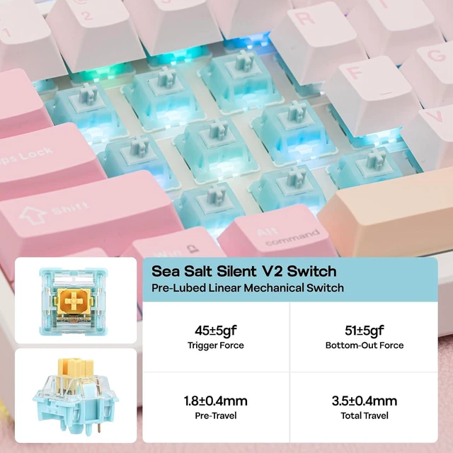 Alt view image 13 of 14 - TH108 PRO Full Size Mechanical Keyboard with Screen & Knob, Wireless Gaming Keyboard with 10000mAh, Creamy Gasket, Hot Swap, Custom Driver, RGB Backlight, NKRO (Pink, Sea Salt Silent)