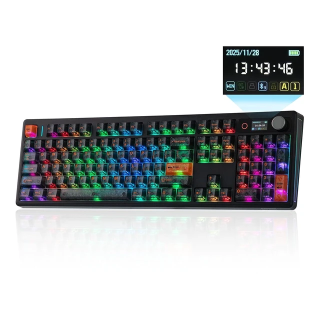 Alt view image 8 of 14 - TH108 V2 PRO Full Size Mechanical Keyboard with Screen&Knob, 10000mAh, BT/2.4Ghz, Mac Modifier PBT Keycap, Hot Swap, RGB, Gasket, Wireless Gaming Keyboard for Mac/PC (Black, Creamy Jade)