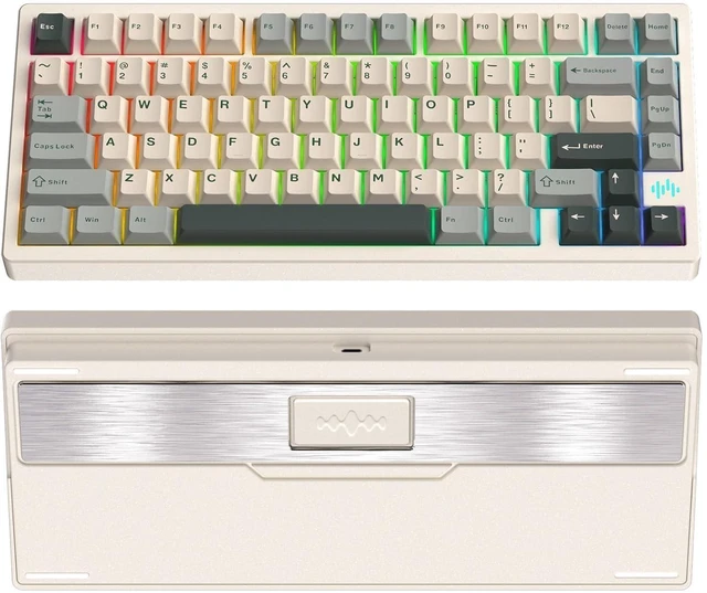 Alt view image 8 of 14 - PMOKEY Wave 75 CNC Aluminum Quick Release Tri-Mode Wireless Gaming Keyboard,QMK/VIA Tri-Mode Mechanical Keyboard with 8000mAh Battery,Hot-Swappable with RGB for Windows/Mac/PC (Pro White)