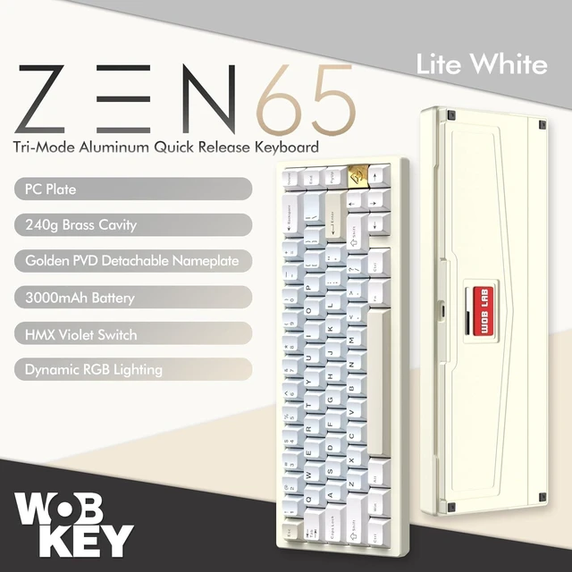 Alt view image 9 of 14 - WOBKEY Zen 65 65% Quick Release Wireless Mechanical Keyboard with RGB, CNC Aluminum Case, Hot-Swappable, VIA Support, BT/2.4G/USB-C Gaming Keyboard for Mac/Windows (Lite White)
