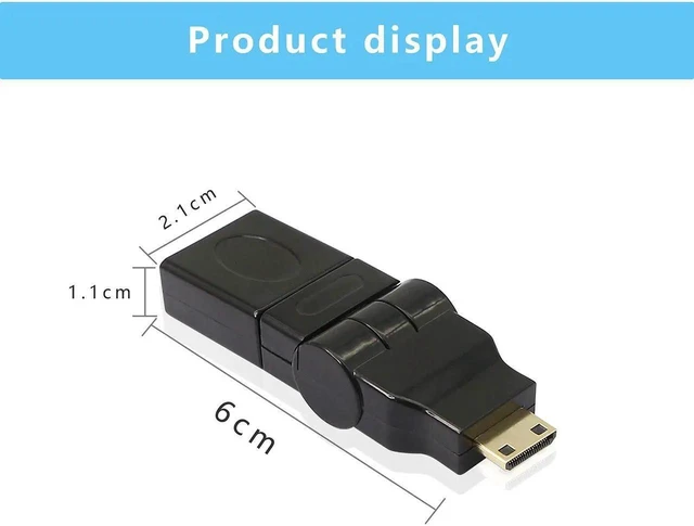 Alt view image 3 of 7 - Swivel Angle Mini HDMI to HDMI Adapter, 90° 180° 360° Rotating Mini HDMI Male to HDMI Female Converter Gold Plated 3D 2K for Camera Camcorder DSLR Tablet Graphics Card
