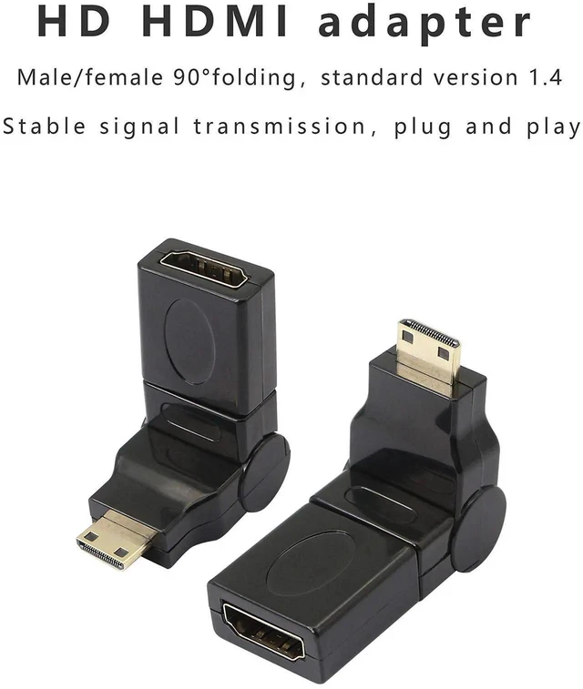 Alt view image 4 of 7 - Swivel Angle Mini HDMI to HDMI Adapter, 90° 180° 360° Rotating Mini HDMI Male to HDMI Female Converter Gold Plated 3D 2K for Camera Camcorder DSLR Tablet Graphics Card