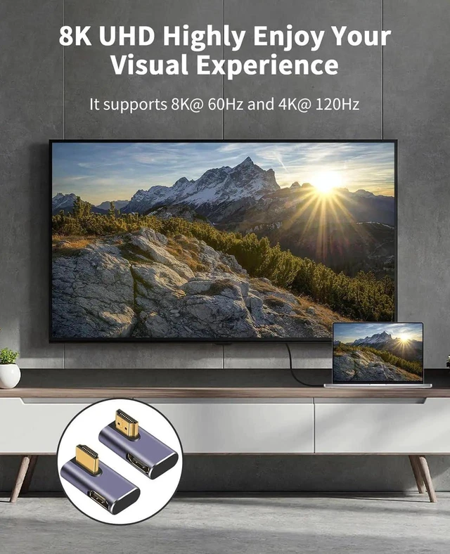 Alt view image 2 of 7 - 8K HDMI 2.1 90 Degree & 270 Degree Angle Adapter, 2-Pack Male to Female Extender 48Gbps 8K@60Hz for HDTV Laptop PS5 Xbox