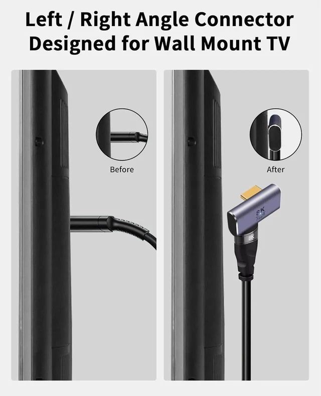 Alt view image 3 of 7 - 8K HDMI 2.1 90 Degree & 270 Degree Angle Adapter, 2-Pack Male to Female Extender 48Gbps 8K@60Hz for HDTV Laptop PS5 Xbox