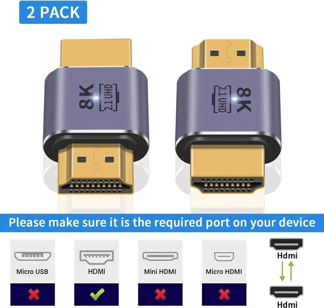 Alt view image 4 of 7 - HDMI 2.1 Male to Male Adapter 8K, 2-Pack 48Gbps UHD Extender Coupler Supports 8K@60Hz 4K@120Hz 3D for HDTV, Switch, Xbox, PS5