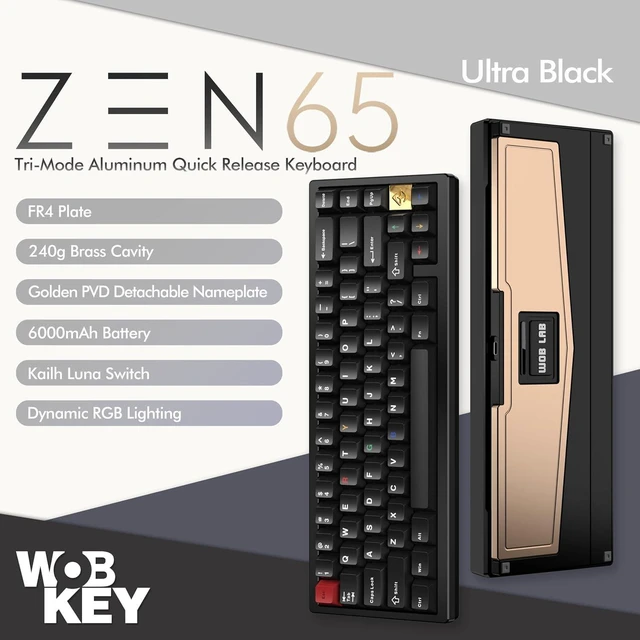 Alt view image 9 of 14 - WOBKEY Zen 65 65% Quick Release Wireless Mechanical Keyboard with RGB, CNC Aluminum Case, Hot-Swappable, VIA Support, BT/2.4G/USB-C Gaming Keyboard for Mac/Windows (Ultra Black)