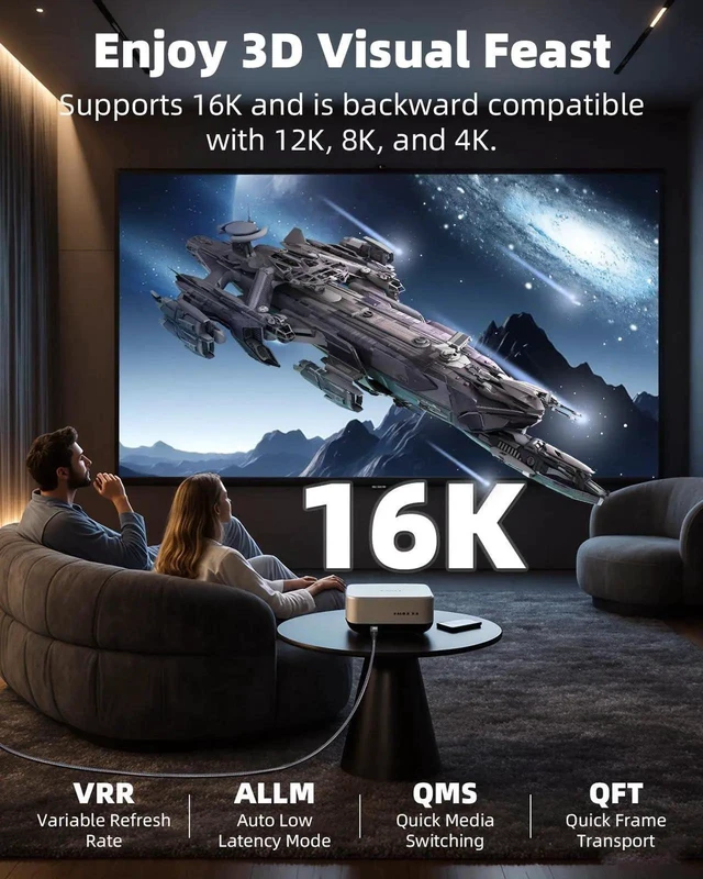 Alt view image 4 of 7 - 1M/3.2FT 16K HDMI 2.2 HDR Cable, 96Gbps Ultra High Speed HDMI Cable Support 16K@60Hz 12K@120Hz 8K@240Hz 4K@480Hz eARC HDCP Compatible with Camera PC Laptop TV Monitor Projector