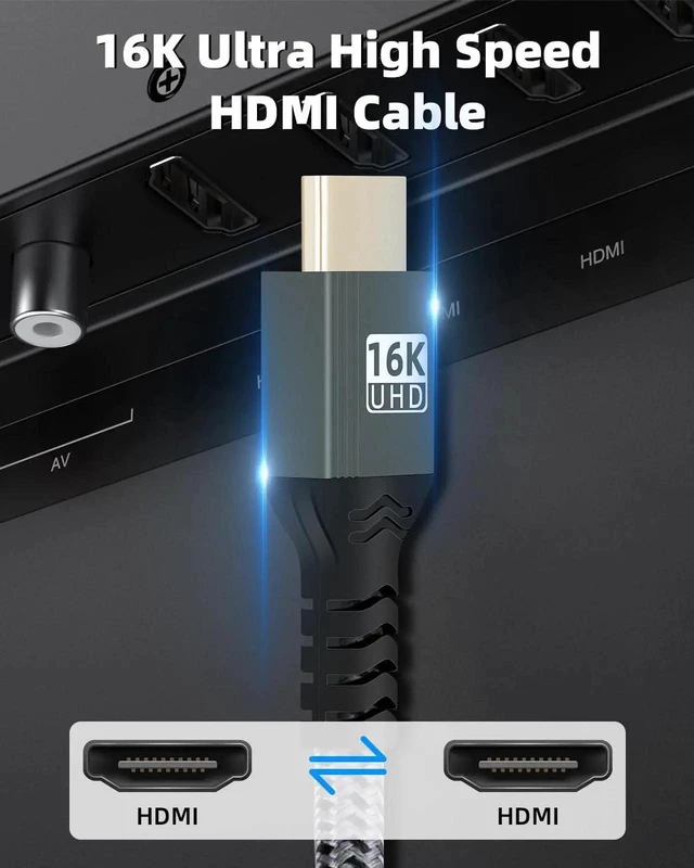 Alt view image 7 of 7 - 1M/3.2FT 16K HDMI 2.2 HDR Cable, 96Gbps Ultra High Speed HDMI Cable Support 16K@60Hz 12K@120Hz 8K@240Hz 4K@480Hz eARC HDCP Compatible with Camera PC Laptop TV Monitor Projector