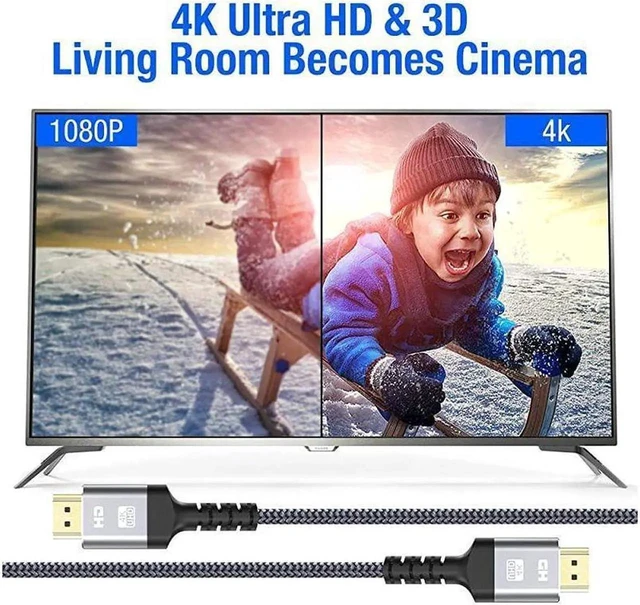 Alt view image 2 of 7 - 4K HDMI Cable 1.5FT, High Speed HDMI 2.0 Braided Cable 18Gbps, Supports 4K@60Hz HDR, 2160p 1080p 3D HDCP 2.2 ARC Ethernet for PS4/3, 4K Monitor, Projector, TV, PC