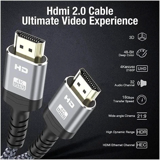 Alt view image 3 of 7 - 4K HDMI Cable 1.5FT, High Speed HDMI 2.0 Braided Cable 18Gbps, Supports 4K@60Hz HDR, 2160p 1080p 3D HDCP 2.2 ARC Ethernet for PS4/3, 4K Monitor, Projector, TV, PC