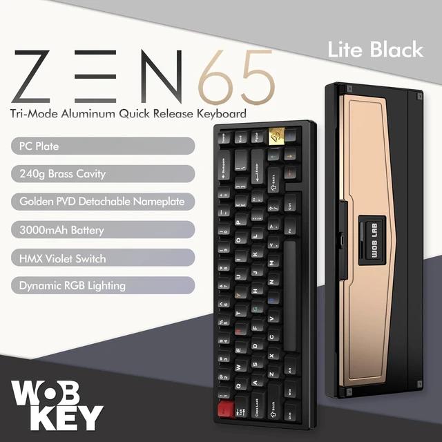 Alt view image 9 of 14 - WOBKEY Zen 65 65% Quick Release Wireless Mechanical Keyboard with RGB, CNC Aluminum Case, Hot-Swappable, VIA Support, BT/2.4G/USB-C Gaming Keyboard for Mac/Windows (Lite Black)