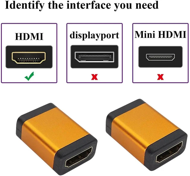 Alt view image 2 of 7 - 4K@60Hz HDMI Female to Female Coupler, Aluminum Alloy HDMI Extender Adapter for HDTV, PC, Monitor, Projector, DVD, AV Receiver (2 Pack, Orange)