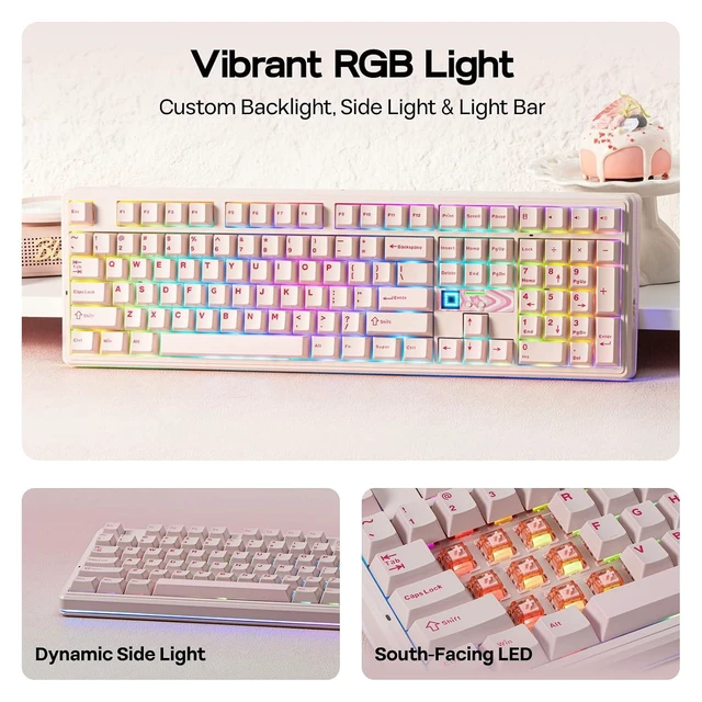 Alt view image 13 of 14 - X Aula F108 PRO V2 Wireless Gaming Keyboard with 10000mAh Battery, Dot-Matrix Display, RGB Backlit, Full Size Mechanical Keyboard for Mac/PC/Android (Pink, Silent Cotton Candy)