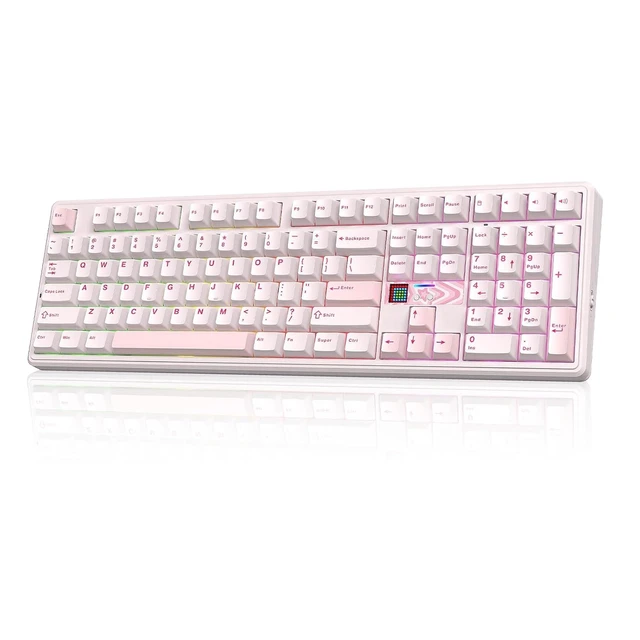 Alt view image 8 of 14 - X Aula F108 PRO V2 Wireless Gaming Keyboard with 10000mAh Battery, Dot-Matrix Display, RGB Backlit, Full Size Mechanical Keyboard for Mac/PC/Android (Pink, Silent Cotton Candy)