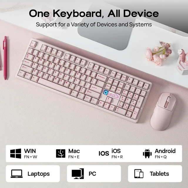 Alt view image 10 of 14 - X Aula F108 PRO V2 Wireless Gaming Keyboard with 10000mAh Battery, Dot-Matrix Display, RGB Backlit, Full Size Mechanical Keyboard for Mac/PC/Android (Pink, Silent Cotton Candy)