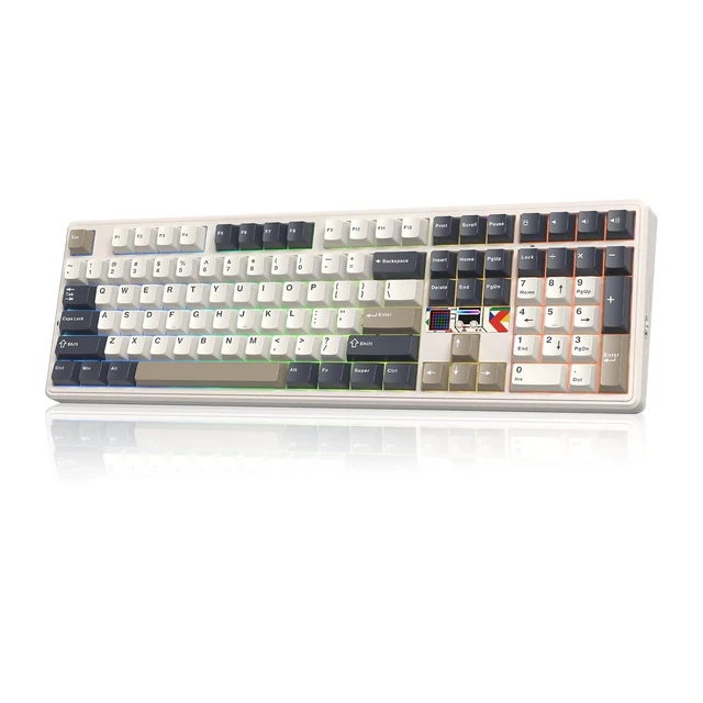 Alt view image 8 of 14 - X Aula F108 PRO V2 Wireless Gaming Keyboard with 10000mAh Battery, Dot-Matrix Display, RGB Backlit, Full Size Mechanical Keyboard for Mac/PC/Android (Retro White, Reaper)